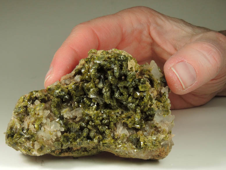 Epidote over Quartz from Imilchil, High Atlas Mountains, Errachidia Province, Morocco