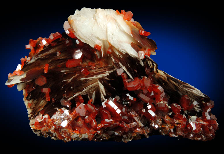 Vanadinite on Barite from Mibladen, Haute Moulouya Basin, Zeida-Aouli-Mibladen belt, Midelt Province, Morocco