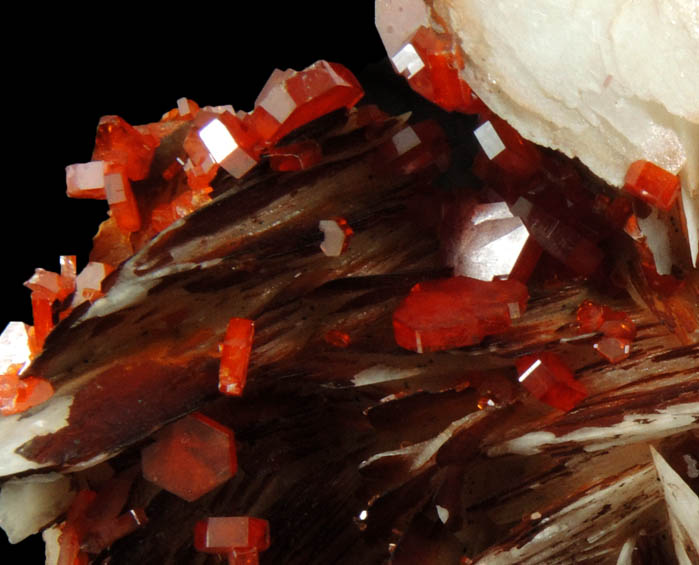 Vanadinite on Barite from Mibladen, Haute Moulouya Basin, Zeida-Aouli-Mibladen belt, Midelt Province, Morocco