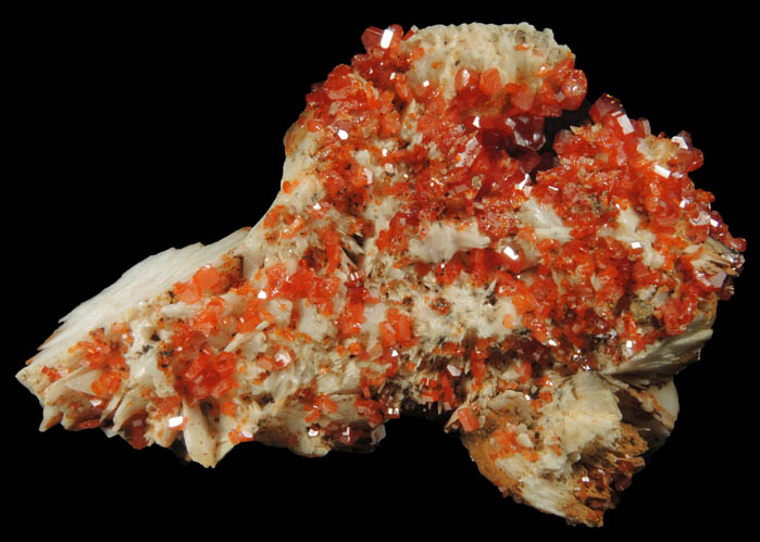 Vanadinite on Barite from Mibladen, Haute Moulouya Basin, Zeida-Aouli-Mibladen belt, Midelt Province, Morocco