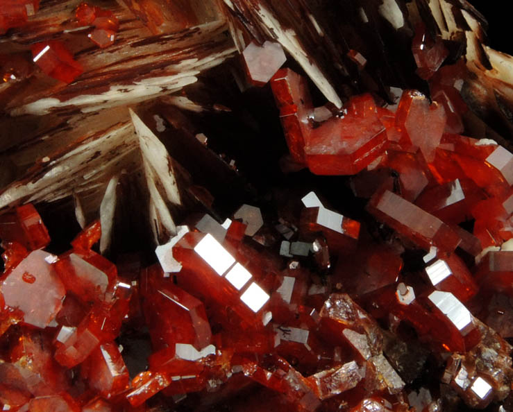 Vanadinite on Barite from Mibladen, Haute Moulouya Basin, Zeida-Aouli-Mibladen belt, Midelt Province, Morocco