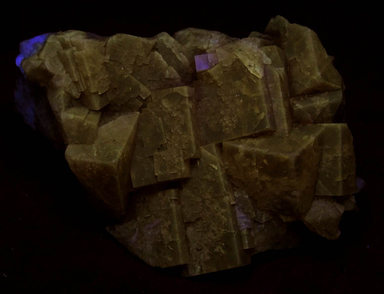 Photo below under shortwave ultraviolet illumination of Fluorite from Hilton Mine, Scordale, 4 km NE of Hilton, Cumbria, England Fluorite from Hilton Mine, Scordale, 4 km NE of Hilton, Cumbria, England