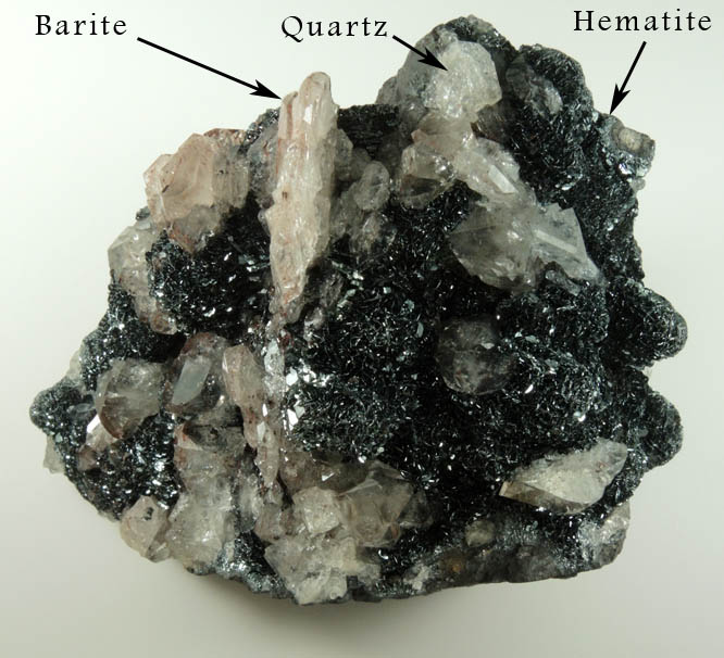 Barite and Quartz on Hematite from Florence Mine(?), 1 km southeast of Egremont, Cumbria, England