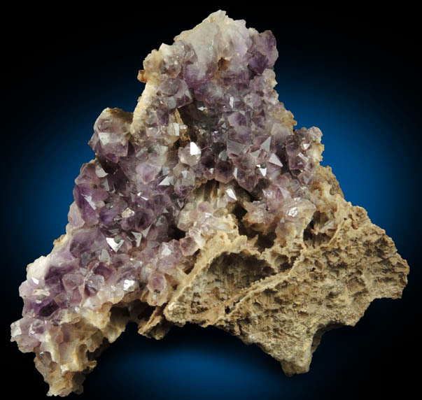 Quartz var. Amethyst with pseudomorphic molds after Anhydrite from Paterson (probably New Street Quarry), Passaic County, New Jersey