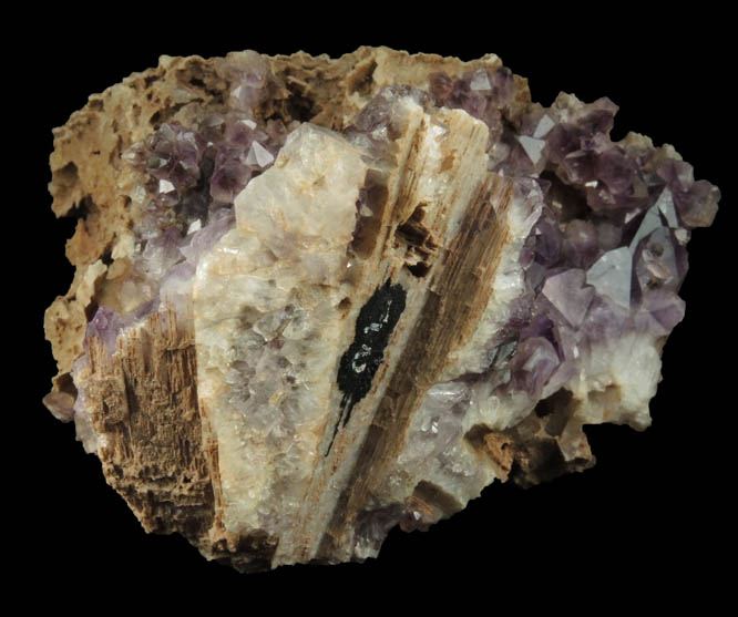 Quartz var. Amethyst with pseudomorphic molds after Anhydrite from Paterson (probably New Street Quarry), Passaic County, New Jersey