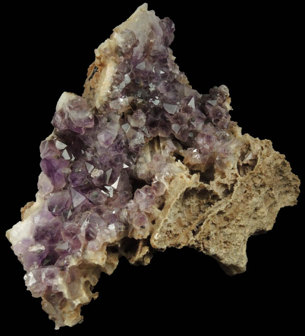 Quartz var. Amethyst with pseudomorphic molds after Anhydrite from Paterson (probably New Street Quarry), Passaic County, New Jersey