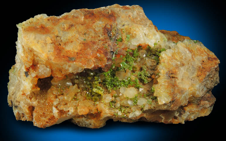 Pyromorphite on Quartz from Wheatley Mine, Phoenixville District, Chester County, Pennsylvania