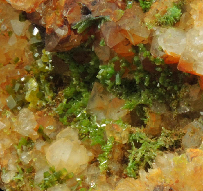 Pyromorphite on Quartz from Wheatley Mine, Phoenixville District, Chester County, Pennsylvania