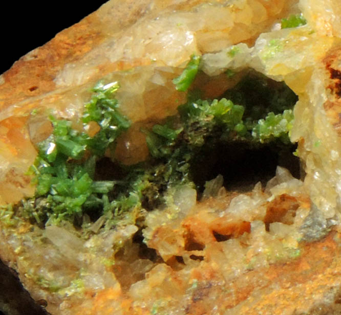 Pyromorphite on Quartz from Wheatley Mine, Phoenixville District, Chester County, Pennsylvania