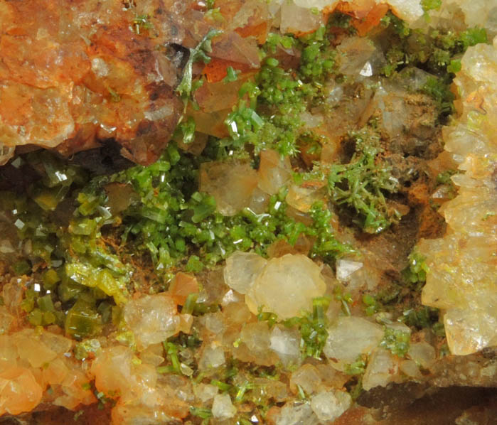 Pyromorphite on Quartz from Wheatley Mine, Phoenixville District, Chester County, Pennsylvania