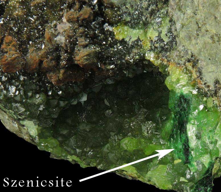 Szenicsite, Powellite and Powellite pseudomorphs after Molybdenite from Jardinera #1 Mine, Tierra Amarilla, Inca de Oro, Chile (Type Locality for Szenicsite)