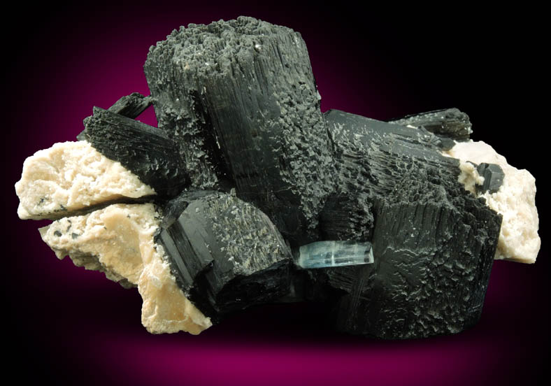 Schorl Tourmaline with Beryl var. Aquamarine on Microcline from Skardu District, Baltistan, Gilgit-Baltistan, Pakistan