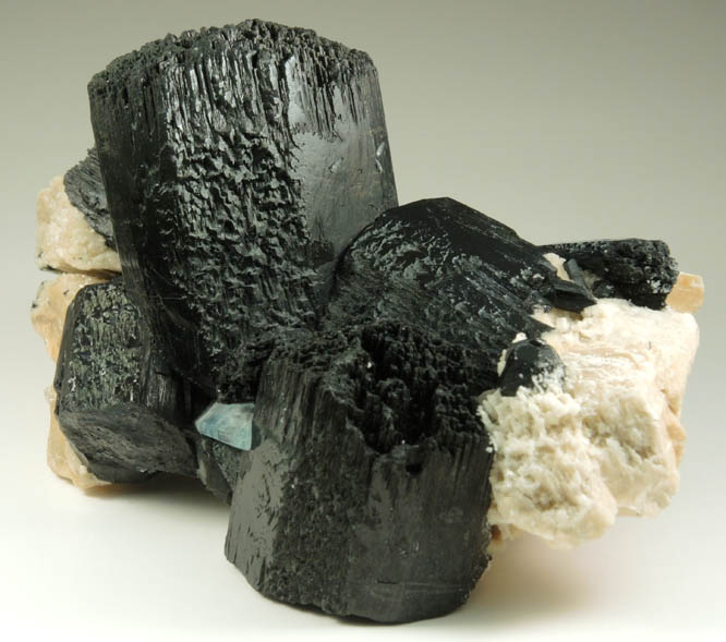 Schorl Tourmaline with Beryl var. Aquamarine on Microcline from Skardu District, Baltistan, Gilgit-Baltistan, Pakistan