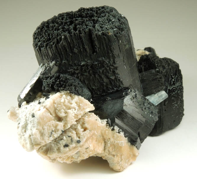 Schorl Tourmaline with Beryl var. Aquamarine on Microcline from Skardu District, Baltistan, Gilgit-Baltistan, Pakistan