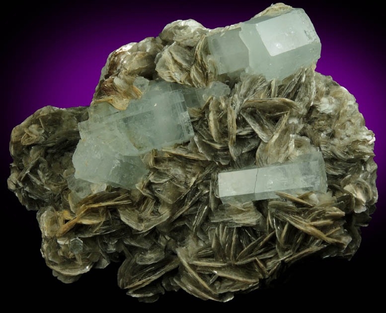 Beryl var. Aquamarine on Muscovite from Nagar, Hunza Valley, Gilgit District, Gilgit-Baltistan, Pakistan