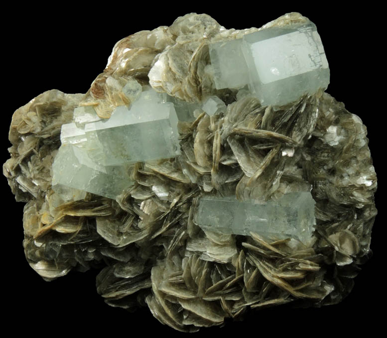 Beryl var. Aquamarine on Muscovite from Nagar, Hunza Valley, Gilgit District, Gilgit-Baltistan, Pakistan