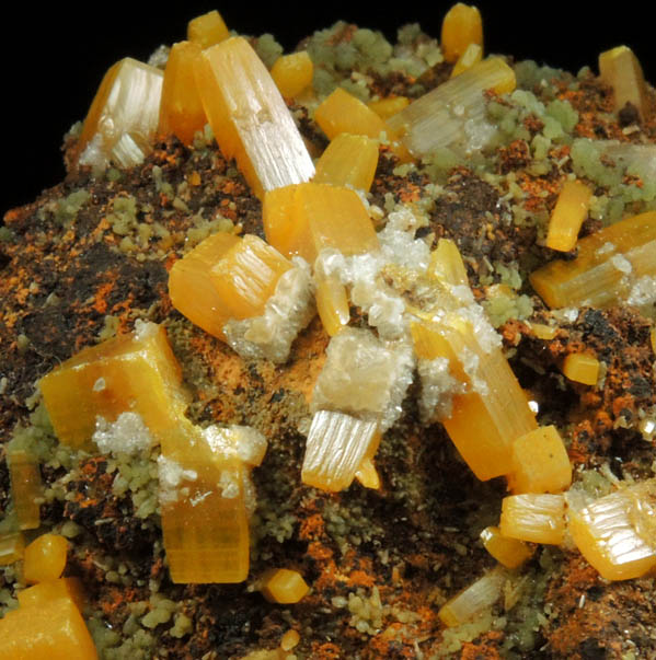 Wulfenite, Mimetite, Calcite from Mina Ojuela, San Juan Poniente Vein, Level 6, Mapimi, Durango, Mexico