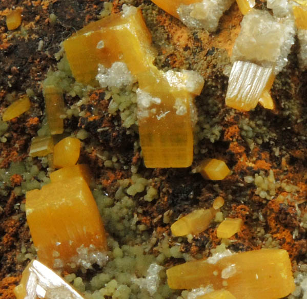 Wulfenite, Mimetite, Calcite from Mina Ojuela, San Juan Poniente Vein, Level 6, Mapimi, Durango, Mexico