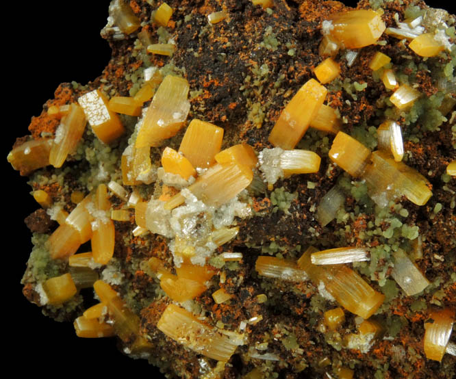 Wulfenite, Mimetite, Calcite from Mina Ojuela, San Juan Poniente Vein, Level 6, Mapimi, Durango, Mexico