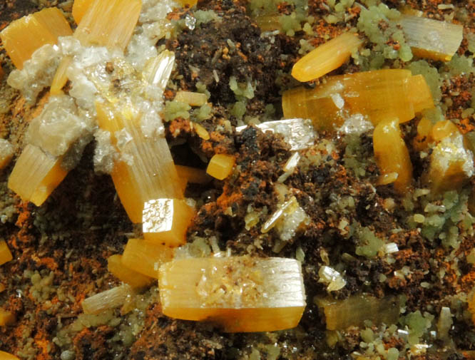 Wulfenite, Mimetite, Calcite from Mina Ojuela, San Juan Poniente Vein, Level 6, Mapimi, Durango, Mexico