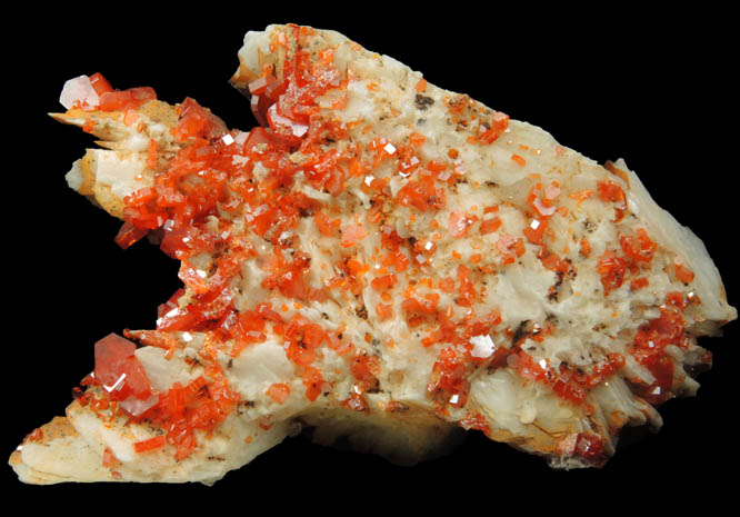 Vanadinite on Barite from Mibladen, Haute Moulouya Basin, Zeida-Aouli-Mibladen belt, Midelt Province, Morocco