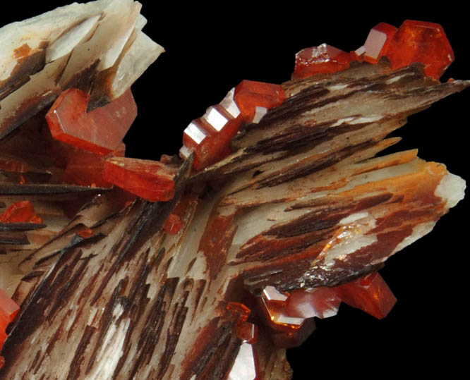 Vanadinite on Barite from Mibladen, Haute Moulouya Basin, Zeida-Aouli-Mibladen belt, Midelt Province, Morocco