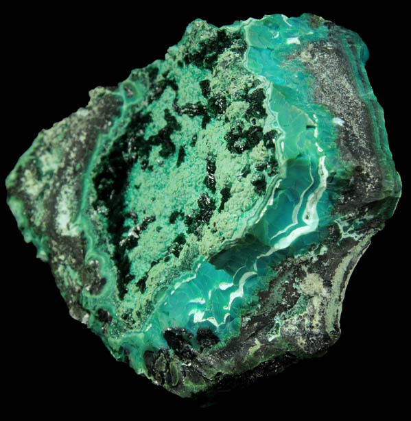 Malachite on Chrysocolla from Mashamba West Mine, 13 km west of Kolwezi, Katanga Copperbelt, Lualaba Province, Democratic Republic of the Congo