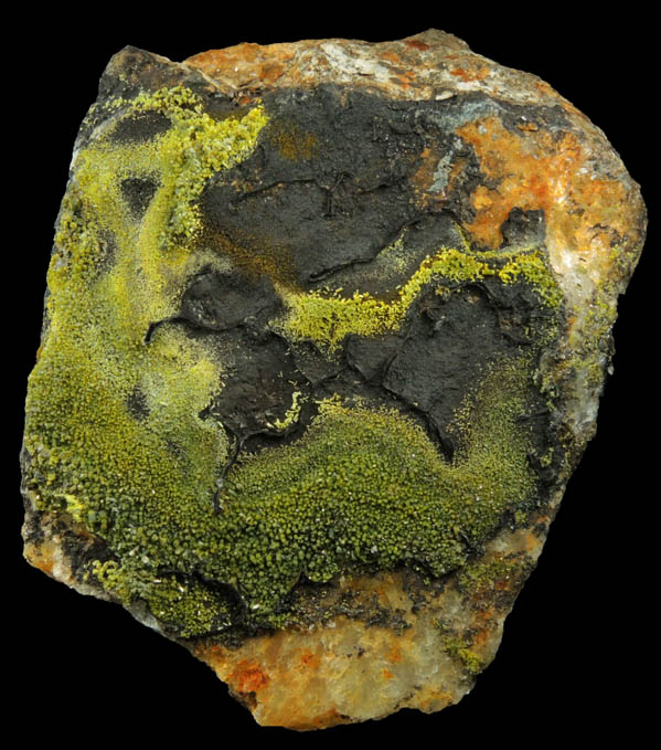 Pyromorphite, Mottramite, Vauquelinite from Allah Cooper (Valcooper) Mine, Contrary Creek District, near Mineral, Louisa County, Virginia