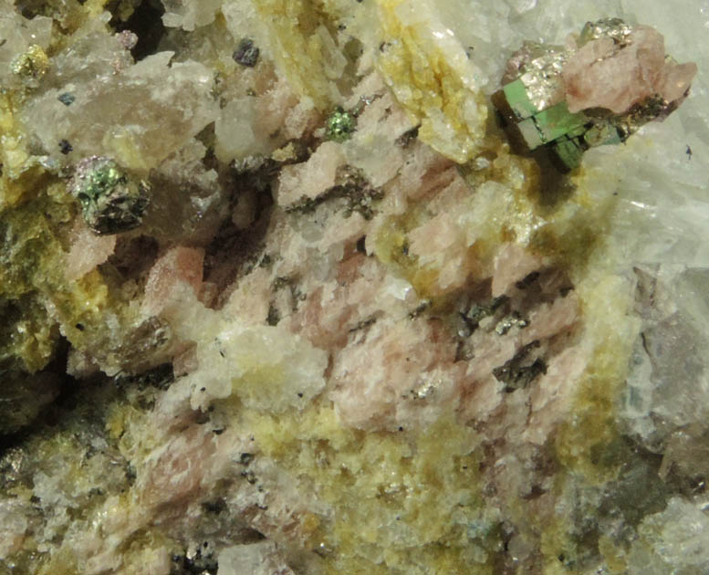 Rhodochrosite, Pyrite, Quartz, Cookeite, Albite from Mount Mica Quarry, Paris, Oxford County, Maine (Type Locality for Cookeite)