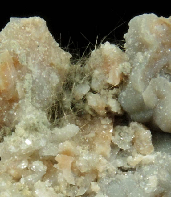 Millerite on Quartz from US Route 27 road cut, Halls Gap, Lincoln County, Kentucky