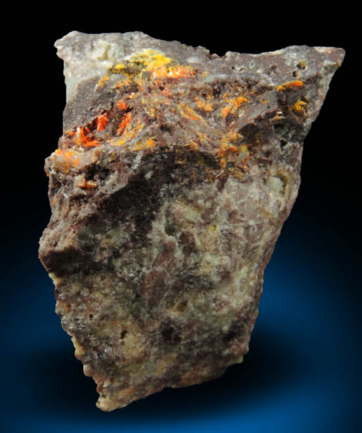 Mimetite, Descloizite, Cerussite, Wulfenite from Rowley Mine, 20 km northwest of Theba, Painted Rock Mountains, Maricopa County, Arizona