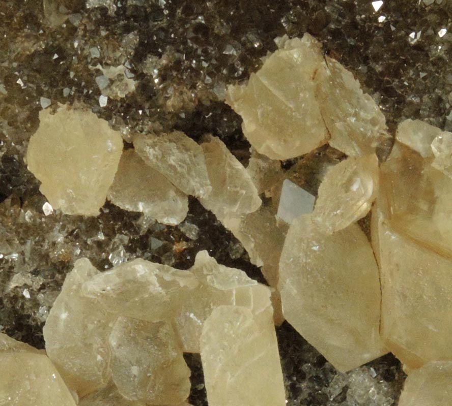 Calcite on Quartz (var. Drusy Herkimer Diamonds) from Ace of Diamonds Mine, Middleville, Herkimer County, New York