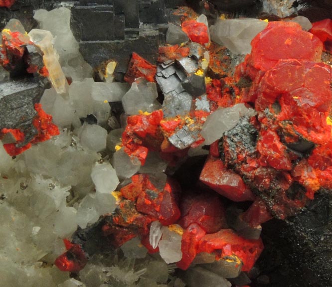 Realgar and Galena over Quartz from Mina Palomo, Castrovirreyna Province, Huancavelica Department, Peru