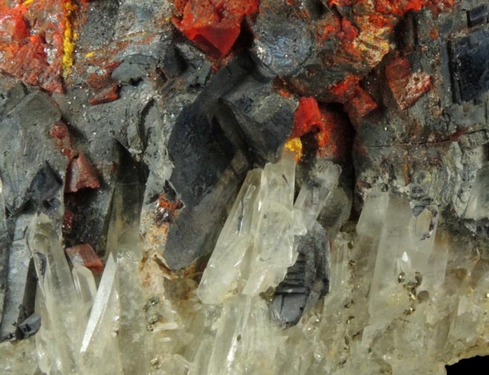 Realgar and Galena over Quartz from Mina Palomo, Castrovirreyna Province, Huancavelica Department, Peru