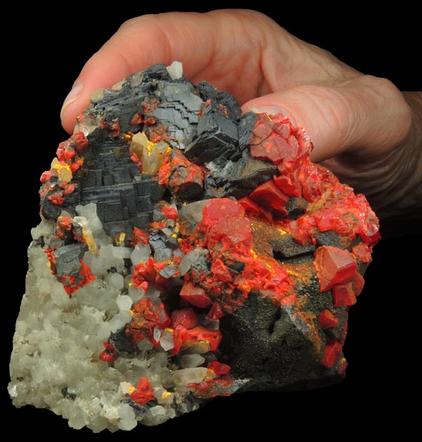 Realgar and Galena over Quartz from Mina Palomo, Castrovirreyna Province, Huancavelica Department, Peru