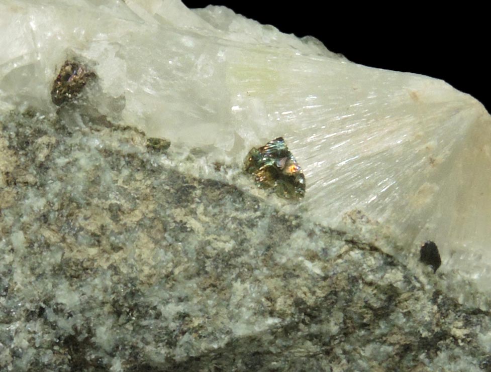 Pectolite with Calcite and Chalcopyrite from Laurel Hill (Snake Hill) Quarry, Secaucus, Hudson County, New Jersey