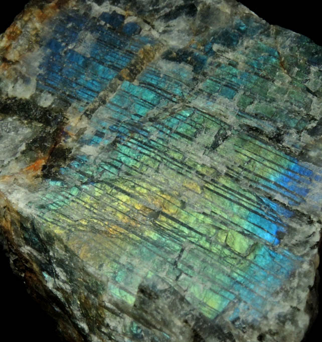 Anorthite var. Labradorite (lamellar-twinned) from Nain, Labrador, Newfoundland, Canada (Type Locality for Labradorite)