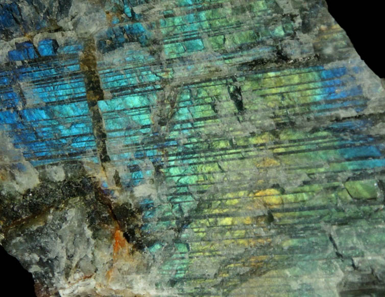 Anorthite var. Labradorite (lamellar-twinned) from Nain, Labrador, Newfoundland, Canada (Type Locality for Labradorite)