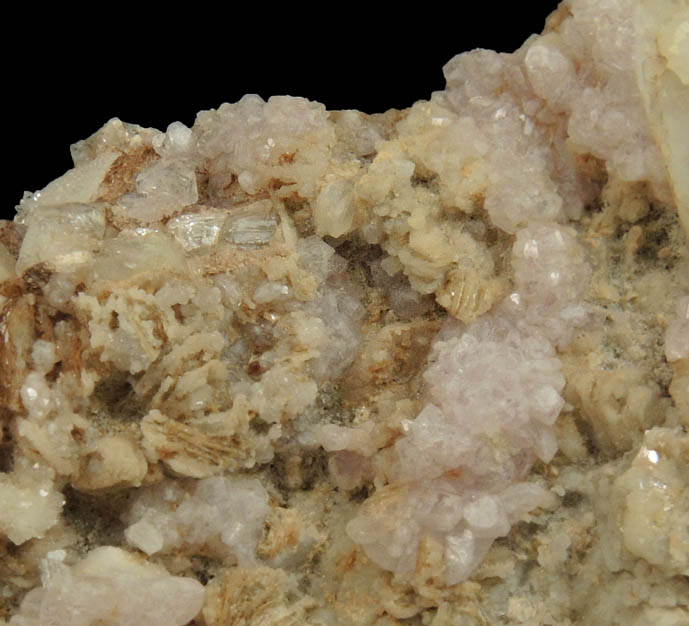 Quartz var. Rose Quartz Crystals on Albite with Muscovite from Rose Quartz Locality, Plumbago Mountain, Newry, Oxford County, Maine