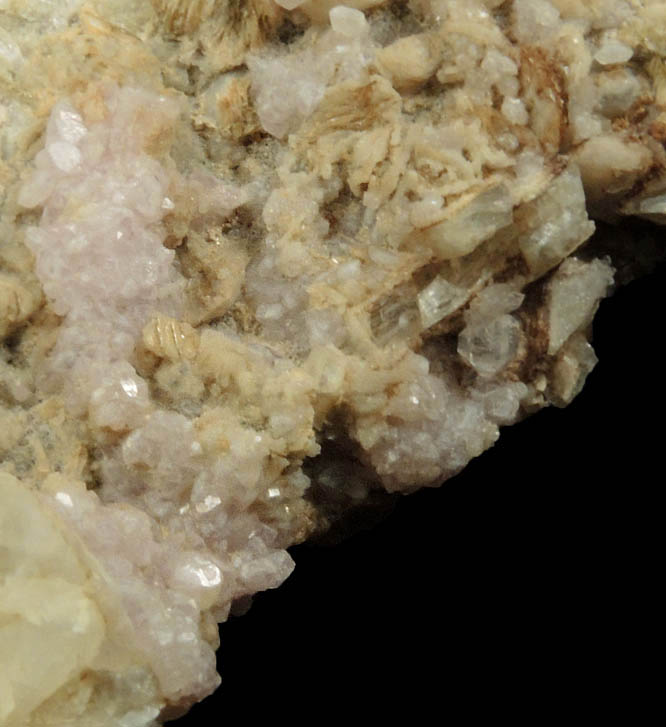 Quartz var. Rose Quartz Crystals on Albite with Muscovite from Rose Quartz Locality, Plumbago Mountain, Newry, Oxford County, Maine