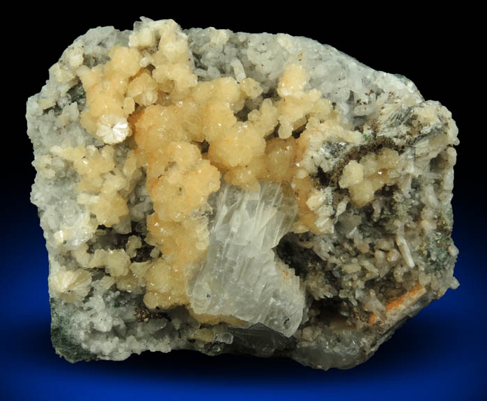 Stilbite on Quartz with Calcite from Summit Quarry, Union County, New Jersey