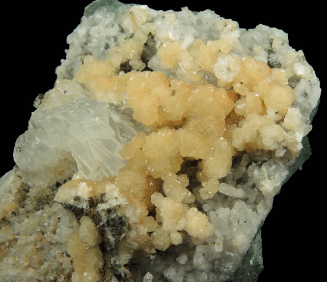 Stilbite on Quartz with Calcite from Summit Quarry, Union County, New Jersey