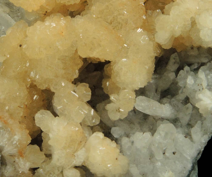 Stilbite on Quartz with Calcite from Summit Quarry, Union County, New Jersey