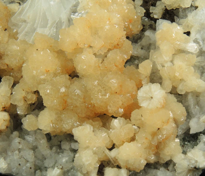 Stilbite on Quartz with Calcite from Summit Quarry, Union County, New Jersey