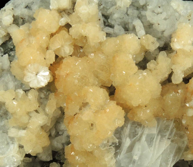 Stilbite on Quartz with Calcite from Summit Quarry, Union County, New Jersey