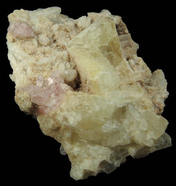 Quartz var. Rose Quartz Crystals with Montebrasite(?) from Nevel Quarry, Plumbago Mountain, Newry, Oxford County, Maine