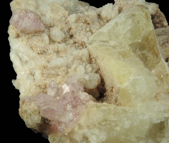 Quartz var. Rose Quartz Crystals with Montebrasite(?) from Nevel Quarry, Plumbago Mountain, Newry, Oxford County, Maine