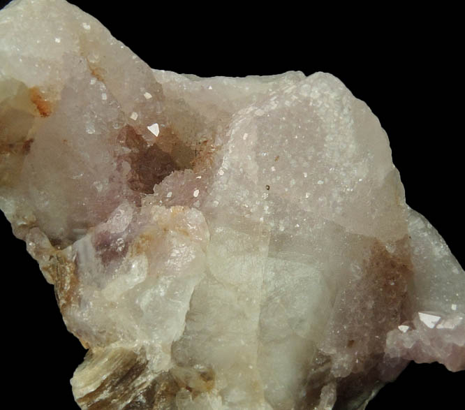 Quartz var. Rose Quartz Crystals on Milky Quartz from Rose Quartz Locality, Plumbago Mountain, Newry, Oxford County, Maine