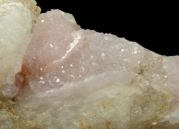 Quartz var. Rose Quartz Crystals on Milky Quartz from Rose Quartz Locality, Plumbago Mountain, Newry, Oxford County, Maine