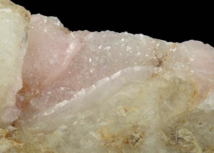 Quartz var. Rose Quartz Crystals on Milky Quartz from Rose Quartz Locality, Plumbago Mountain, Newry, Oxford County, Maine